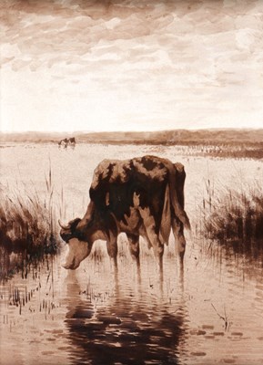 Lot 61 - Tegel met koe aan water, Henri Breetvelt, Société Céramique