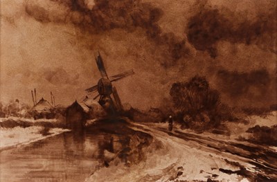 Lot 64 - Tegel met molenlandschap, Henri Breetvelt, Société Céramique