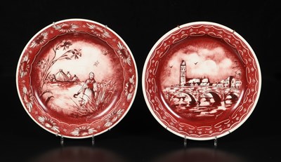 Lot 235 - Twee schotels met streektafereel en stadsgezicht van Maastricht, Petrus Regout