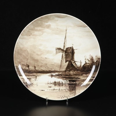 Lot 237 - Schotel met molenlandschap, naar Johannes Gijsbert Vogel, Société Céramique