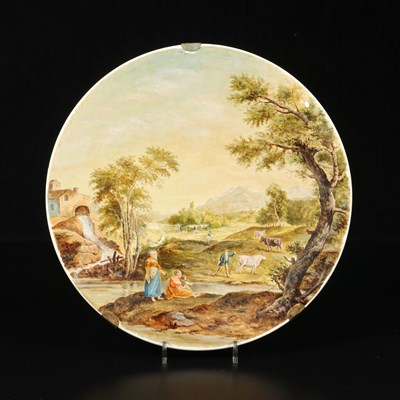Lot 85 - Schotel met rivierlandschap met figuren en vee, Petrus Regout & Co
