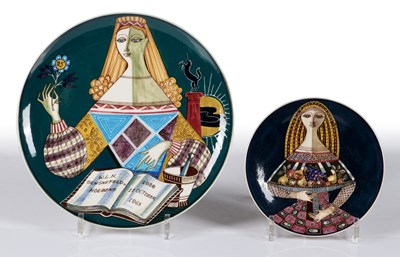 Lot 265 - Twee schotels met allegorische vrouwenfiguren, Pierre Daems, De Sphinx