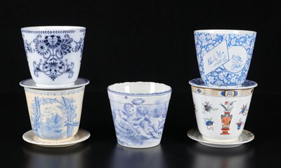 Lot 279 - Zes cachepots met schotels, Petrus Regout