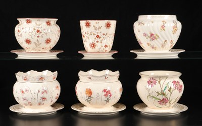 Lot 289 - Zes cachepots met bloemendecor, Petrus Regout
