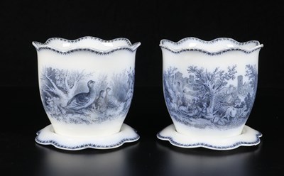 Lot 307 - Twee cachepots met vogel en herder, Société Céramique