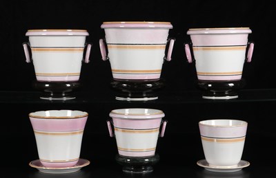 Lot 186 - Zes cachepots met roze banden, Petrus Regout