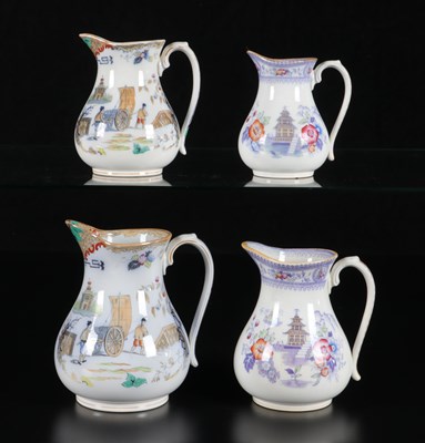 Lot 402 - Vier room- en melkkannen met decor ‘Siam’ en ‘Ristori’, Petrus Regout
