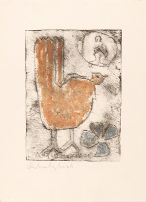 Lot 286 - Anton Heyboer (1924-2005) - Kip met figuur en bloem ca 1990
