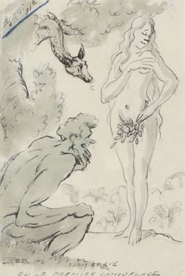Lot 253 - René Besserve (1883–1959)- Adam et Eve du le Premier Camouflage 1940 (Aquarel)