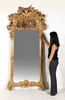 Lot 43 - Large Giltwood Rococo Style Mirror with Painting, 19th Century