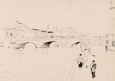 Lot 189 - Rik Wouters (1882 - 1916) - Uitzicht op de Seine met wandelaars, ca. 1910 (Inkt)