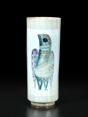 Lot 582 - Cilindrische vaas met vogeldecor, Edmond Bellefroid, Mosa Maastricht.