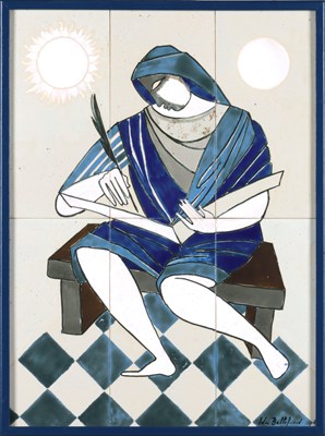 Lot 52 - Tegeltableau met schrijvende dame, Edmond Bellefroid.