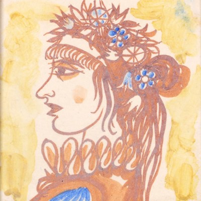 Lot 278 - Tegel met vrouwenportret, Charles Eyck, De Sphinx.