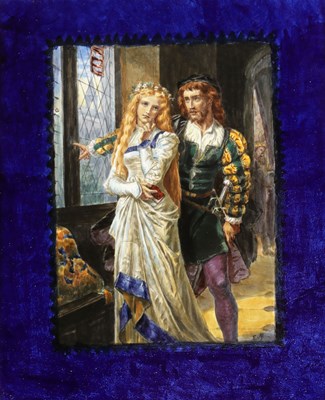 Lot 167 - Geëmailleerde tegel met een afbeelding van Hamlet en Ophelia