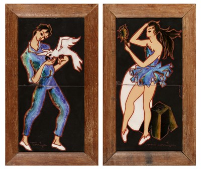 Lot 101 - Paul Corriger - Lot met 2 keramische panelen