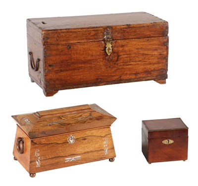 Lot 602 - Storage chest, rosewood tea caddy, compact mahogany tea caddy