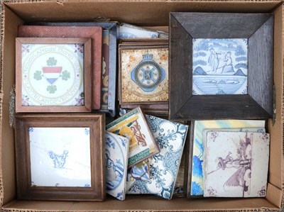 Lot 19 - Koop diverse antieke wandtegels in 1 doos.