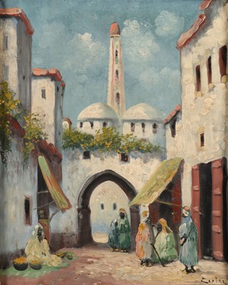 Lot 414 - Unknown Artist - Straatscène met minaret