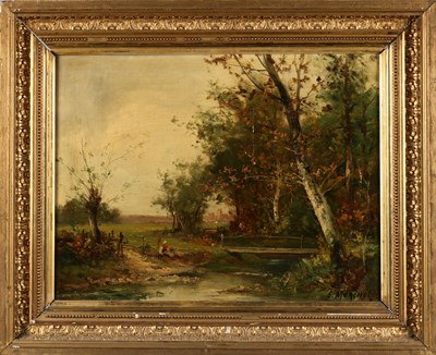 Lot 423 - E. MORINOT - Landschap met figuren