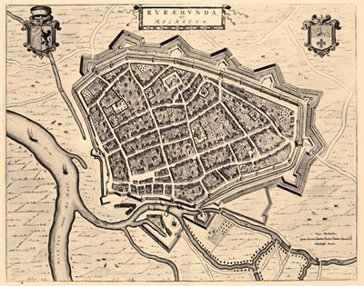 Lot 181 - Cartografie - Johan Blaeu (1571-1638) - Kaart van Roermond 1649
