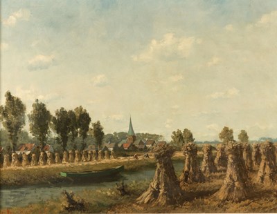 Lot 298 - Zomers landschap met dorpsgezicht en korenschoofvelden