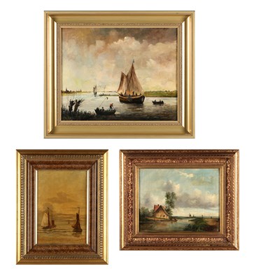 Lot 158 - Hollandse School - Drie landschappen met water- en riviergezichten