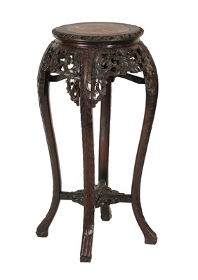 Lot 1 - Chinese Hardhouten Plantenstandaard met Marmeren Inlegblad