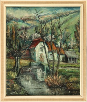 Lot 236 - Thei STORCKEN (1917-1997) - Landschap met boerderij aan water
