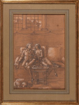 Lot 155 - Interieurscène met lezend paar 1902