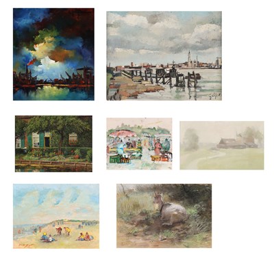 Lot 353 - Lot van zeven verschillende schilderijen
