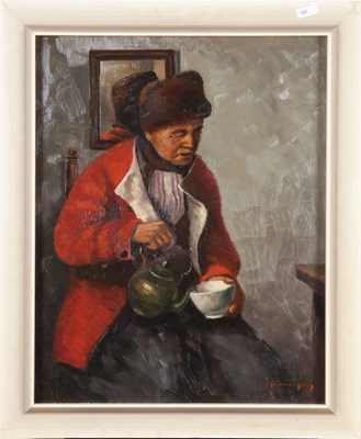 Lot 90 - Olieverfschilderij met voorstelling van een Marker visser