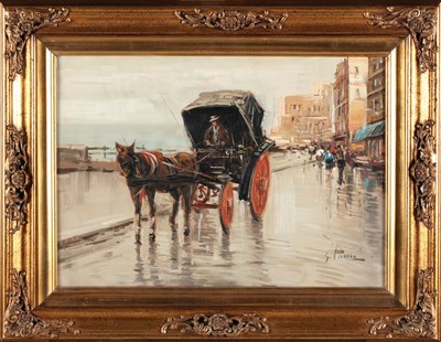 Lot 452 - Giacomo PICOLLO (1905-1988)- Stadsgezicht met paard en wagen