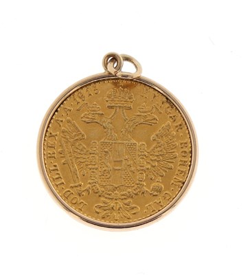 Lot 25 - Gouden munt-hanger 10 Francs 1895, Frans Jozef I