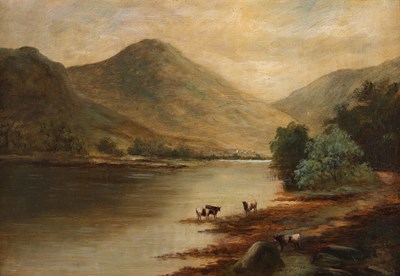 Lot 308 - Edward Charles WILLIAMS( 1807-1881)- Rivierlandschap met Vee