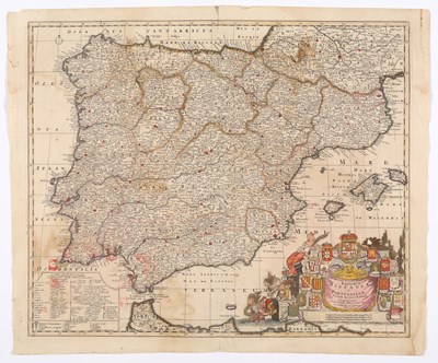 Lot 138 - Novissima et Accuratissima Regnorum Hispaniae et Portugalliae Tabula ca 1700