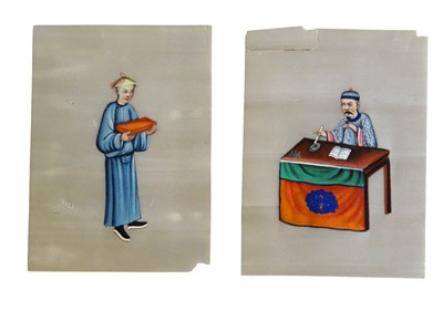 Lot 532 - Two boxes with a total of 18 hand-painted scenes on rice paper (pith paper)