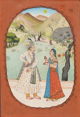 Lot 565 - Kangra miniature “Radha and Krishna in Jyeshtha Mas”