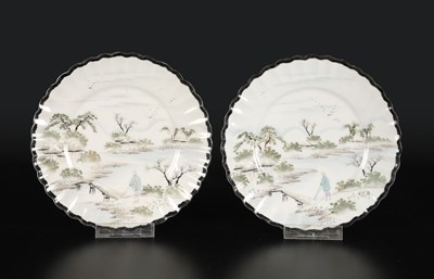 Lot 540 - Two Japanese Kutani plates with landscape design, Hayakawa