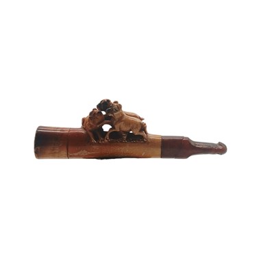 Lot 9 - Meerschuimen tabakspijp met drie boxers (honden)