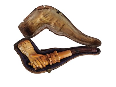 Lot 55 - Meerschuimen pijp met voorstelling van twee schuddende handen