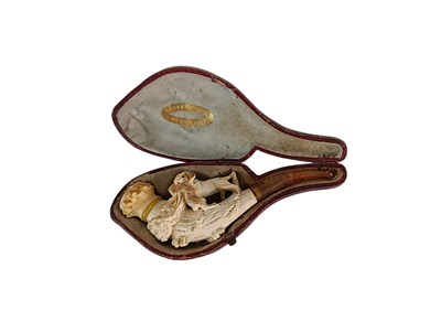 Lot 56 - Meerschuimen pijp met jachthond en haas