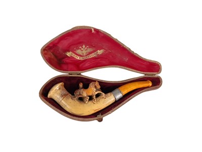 Lot 68 - Meerschuimen pijp met twee paarden