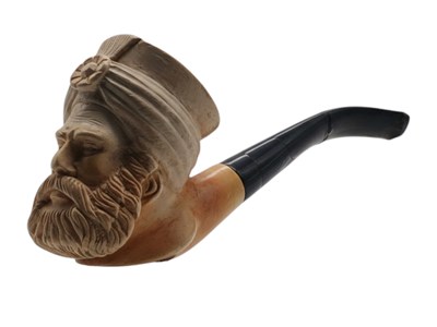 Lot 101 - Meerschuimen pijp met mannenhoofd en tulband