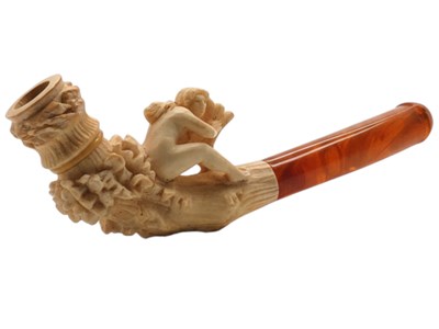 Lot 117 - Meerschuim pijp met zittende vrouw en harp