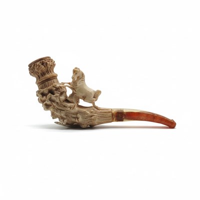 Lot 139 - Meerschuim pijp met steigerend paard