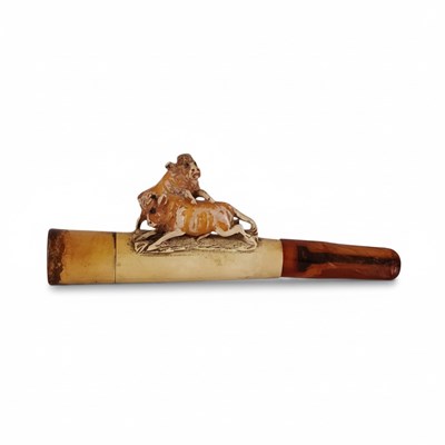 Lot 140 - Meerschuim pijp met twee stieren