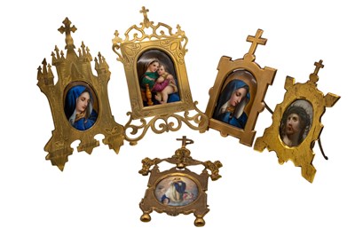 Lot 191 - Devotionalia - 5 handbeschilderde Religeuze Portretten