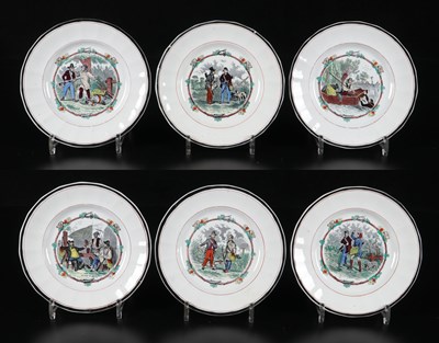 Lot 275 - Zes borden met jachttaferelen, decor ‘Nemrod’, Petrus Regout