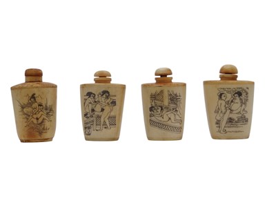 Lot 196 - Vier Chinese Benen "Snuff Bottles" met erotisch decor